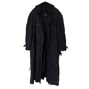 London Fog Black Double Breasted Trench Coat 38 Regular with Wool Blend Liner